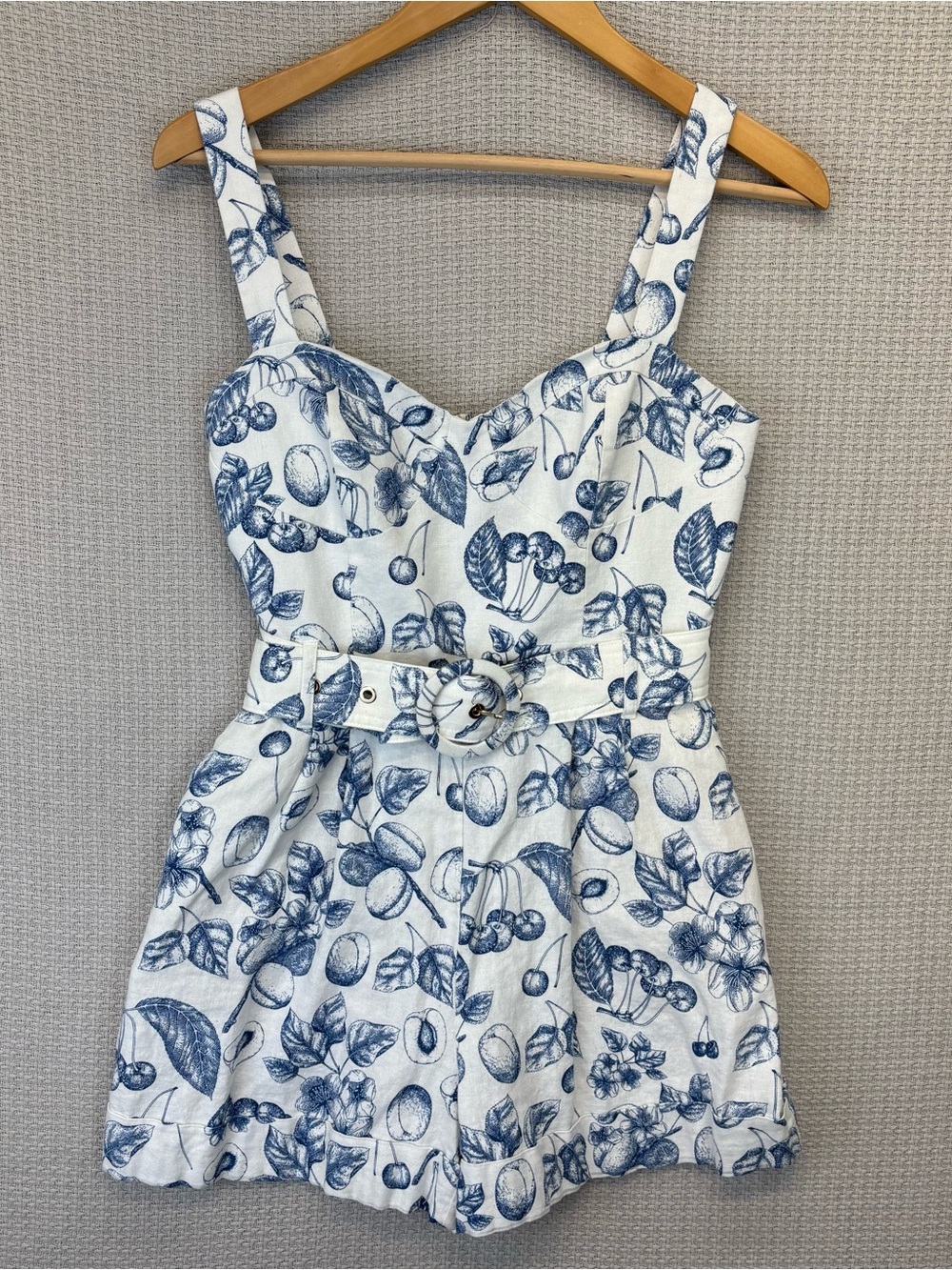 Christian Lacroix Romper Women S White Blue Floral Fruit Linen Vacay Cruise